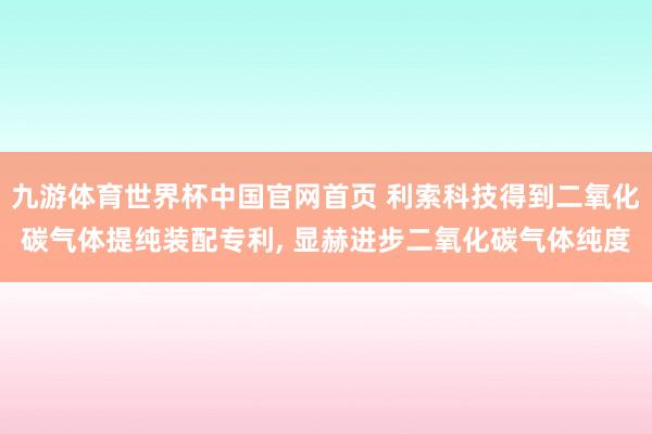 九游体育世界杯中国官网首页 利索科技得到二氧化碳气体提纯装配专利， 显赫进步二氧化碳气体纯度
