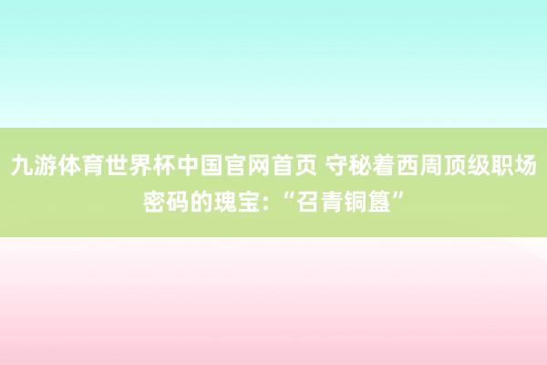 九游体育世界杯中国官网首页 守秘着西周顶级职场密码的瑰宝: “召青铜簋”