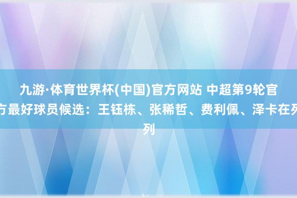 九游·体育世界杯(中国)官方网站 中超第9轮官方最好球员候选:王钰栋、张稀哲、费利佩、泽卡在列